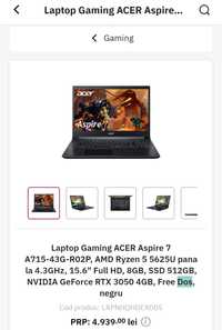 Vând urgent laptop Acer aspire 7 nou