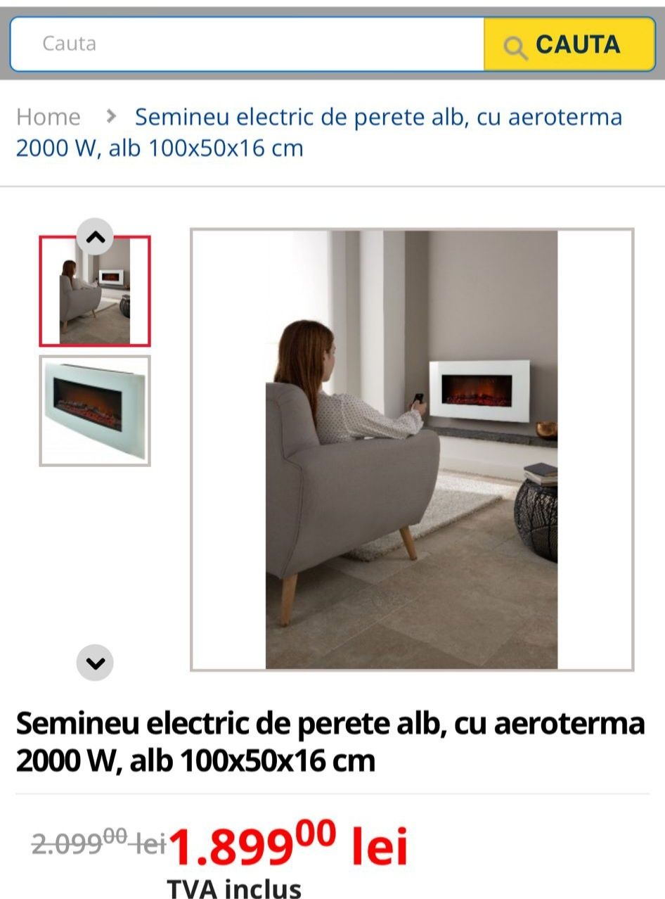 Semineu electric cu rama sticla 105x55 cm fara defecte