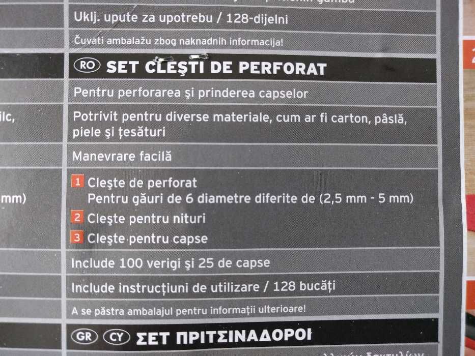 Set 3 clesti de gaurit si aplicat capse, inclusiv capse si ocheti; NOU