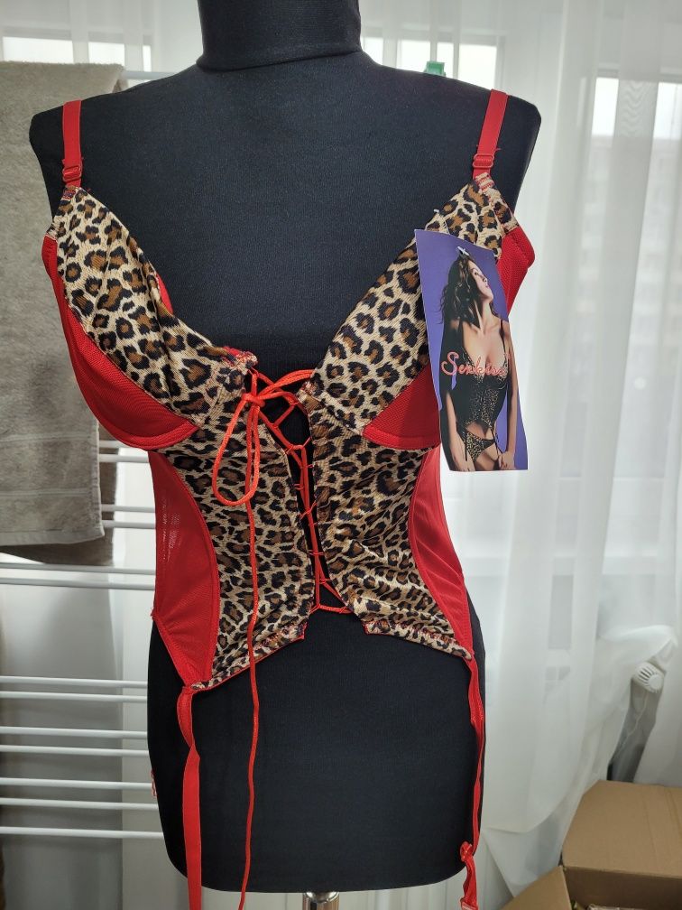 set lenjerie corset +bikini sexy animal print