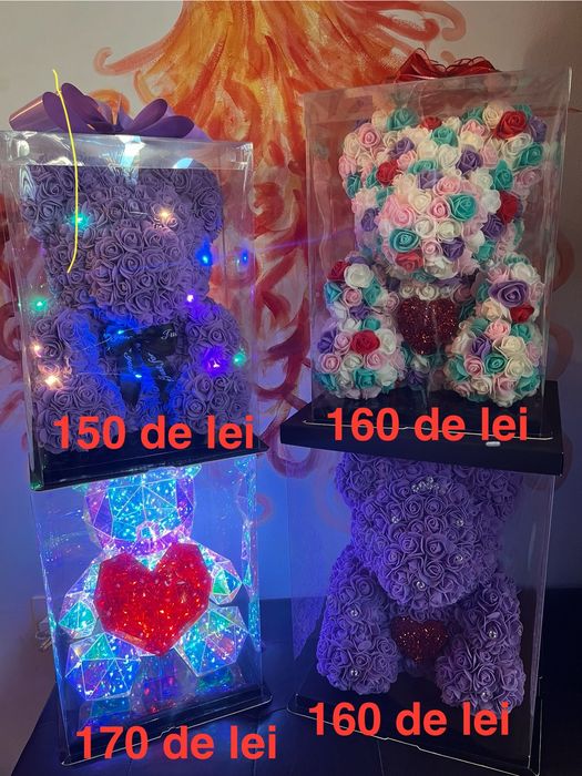 Ursulet lampa led sau trandafiri diamante cutie transparenta rama foto