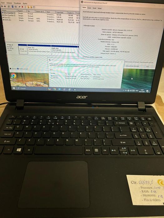 Laptop Acer EX2540 Series N16C1, Intel Core i3 6006U, 8GB RAM, -P-