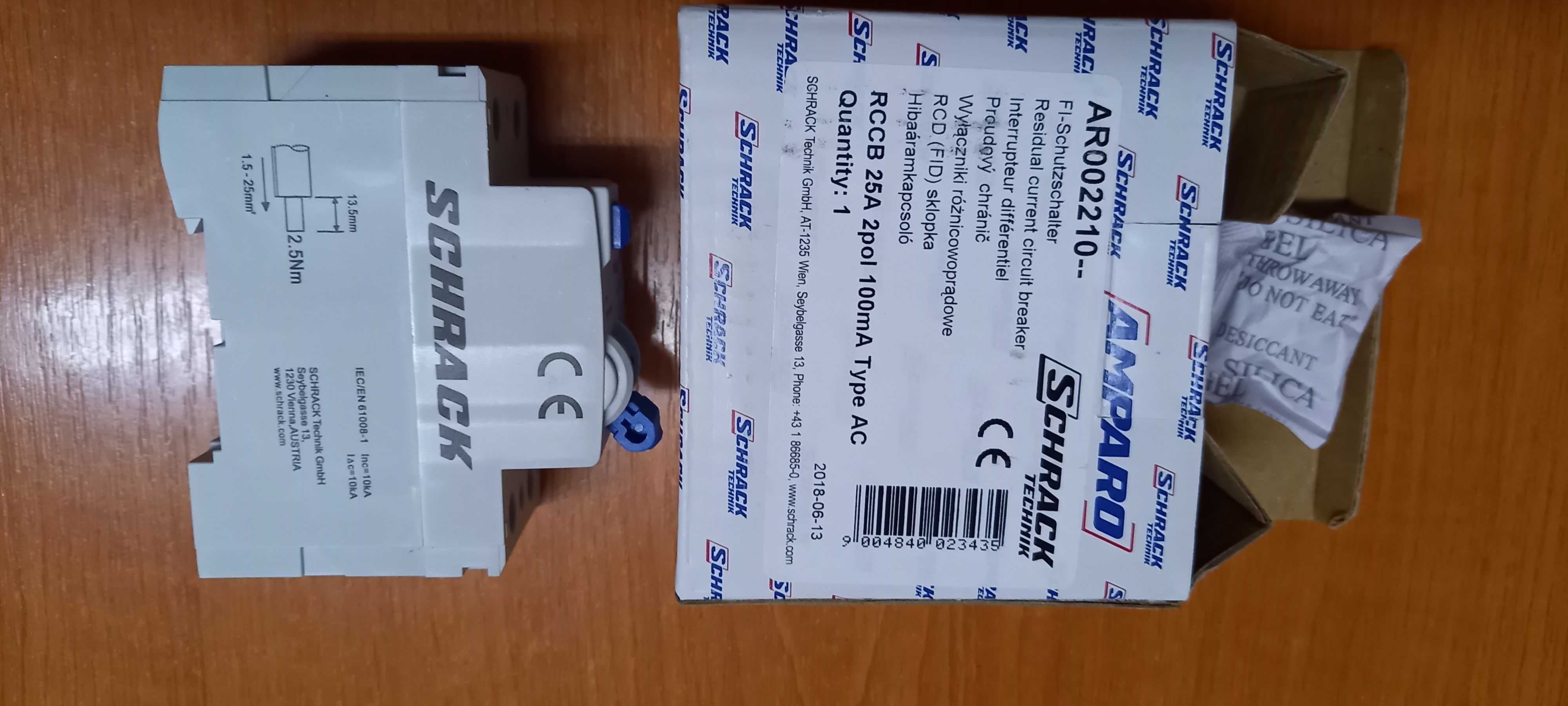 Siguranta Disjunctor Diferential RCCB, 2P, 25A, 100mA,Schrack,AR002210