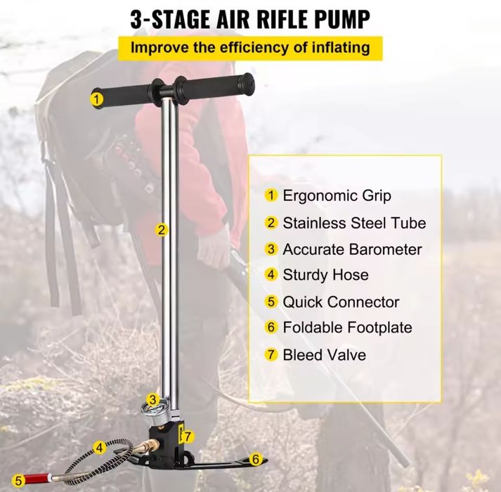 Ръчна помпа VEVOR 3-степенна за PCP въздушна пушка - 4500 PSI