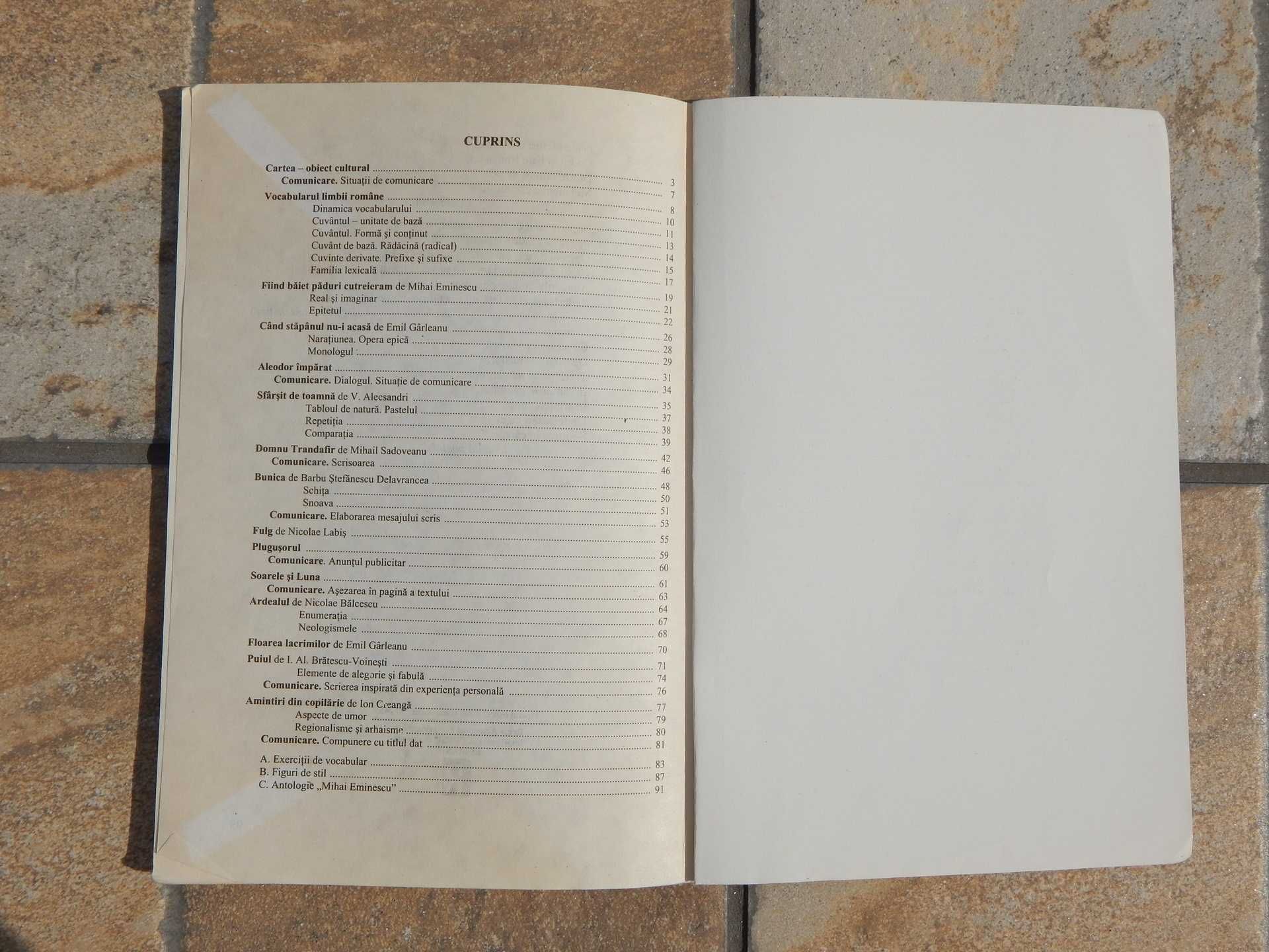 Anexa la manual romana cls V  M Iancu V Molan ed. Petrion 1997