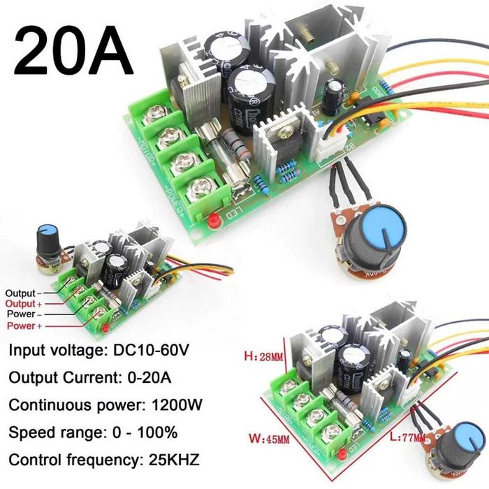 Variator regulator de turatie motor cc PWM 20A 10-60V -control regulat