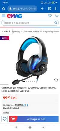 Casti Over-Ear Yinsan TM-9, Gaming, Control volume, Noise Cancelling,