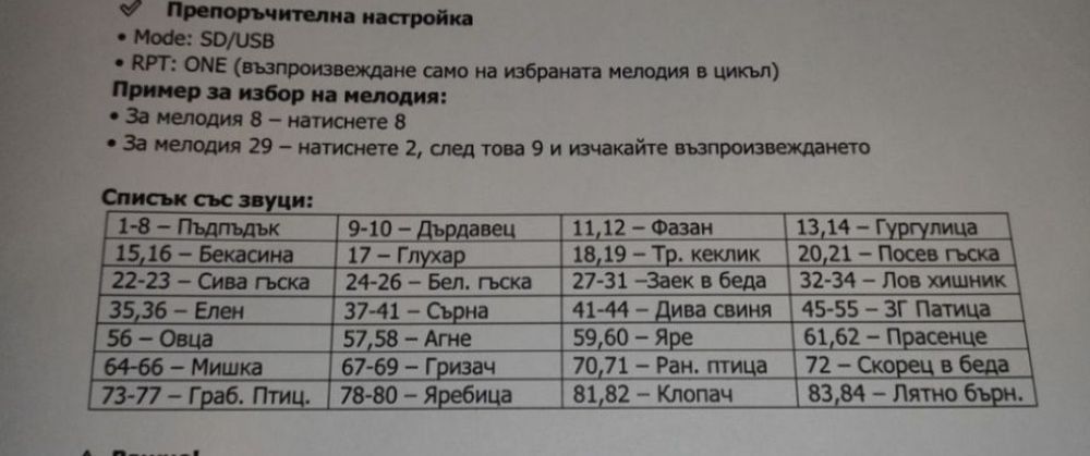 Звуков имитатор 84 звука с голям обхват, фирмена Гаранция.