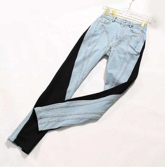 Корейски Дънки Есен 2025 Висока Талия Пачуърк Вталени Разтегаеми Модел