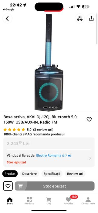 Vand boxa akai 150 w bluetooth
