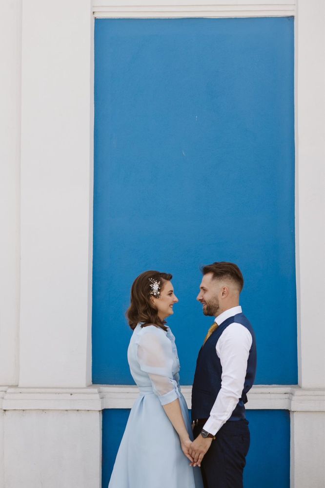 Rochie cloș din Organza Bleu mâneci bufante/ rochie civilă