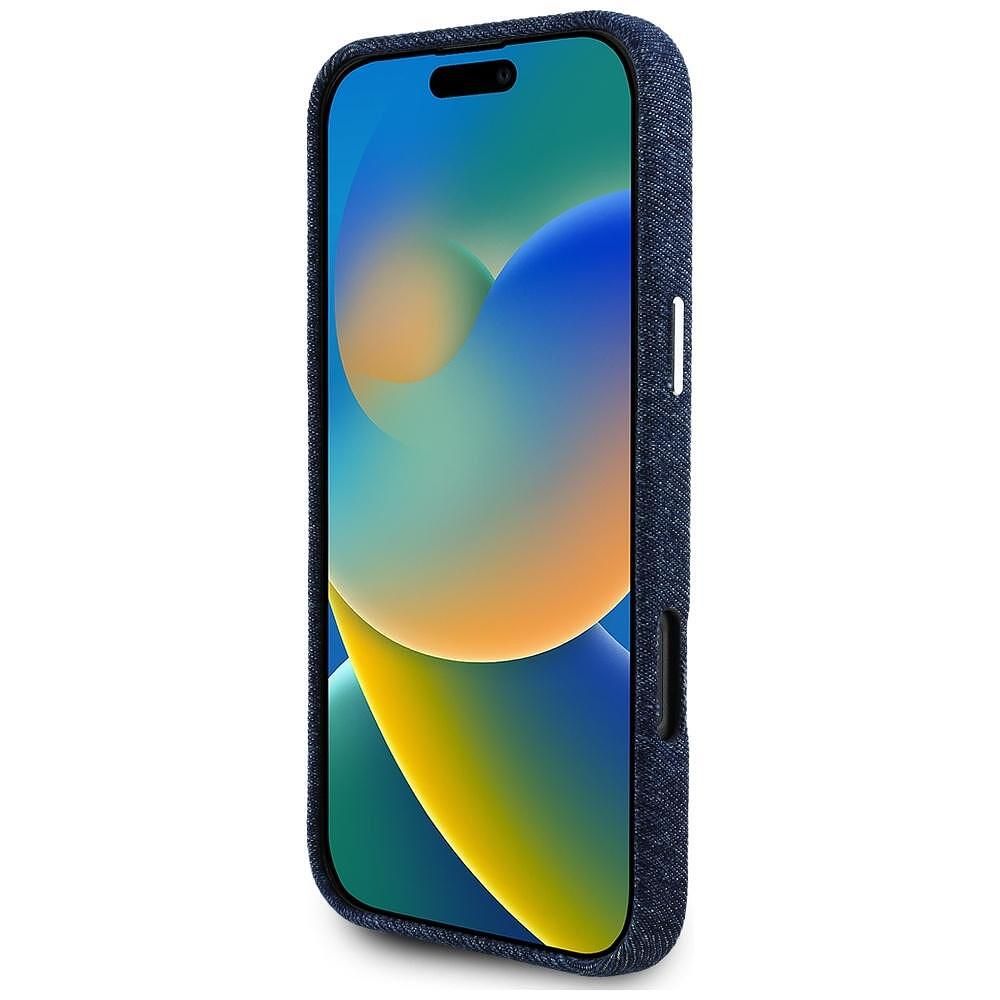 Guess – калъф denim triangle logo magsafe за iphone 16 pro – син