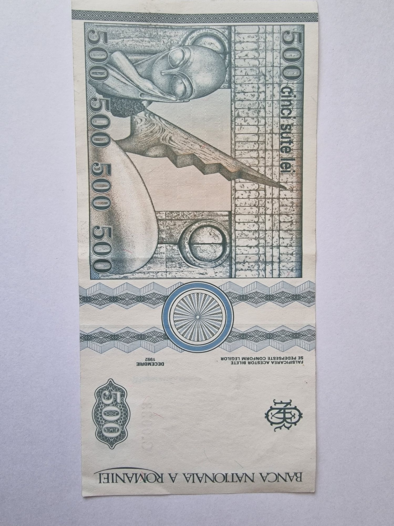 Bancnota 500 lei Brâncuși 1992, necirculata