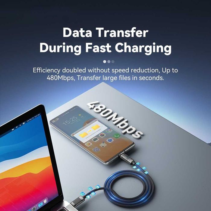 Cablu 2M USB-C la USB-C, iPhone 17 16 15 OnePlus Samsung Google Pixel