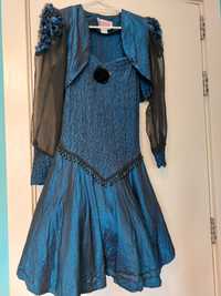 Официална рокля за бал от синя тафта