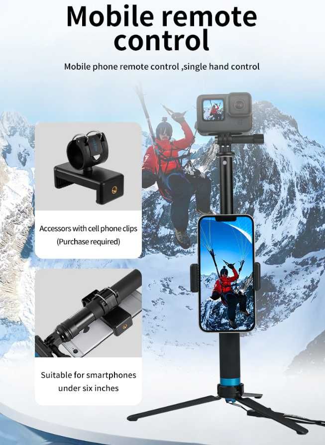 Трипод + телескопичен монопод, Адаптер за GoPro и телефон