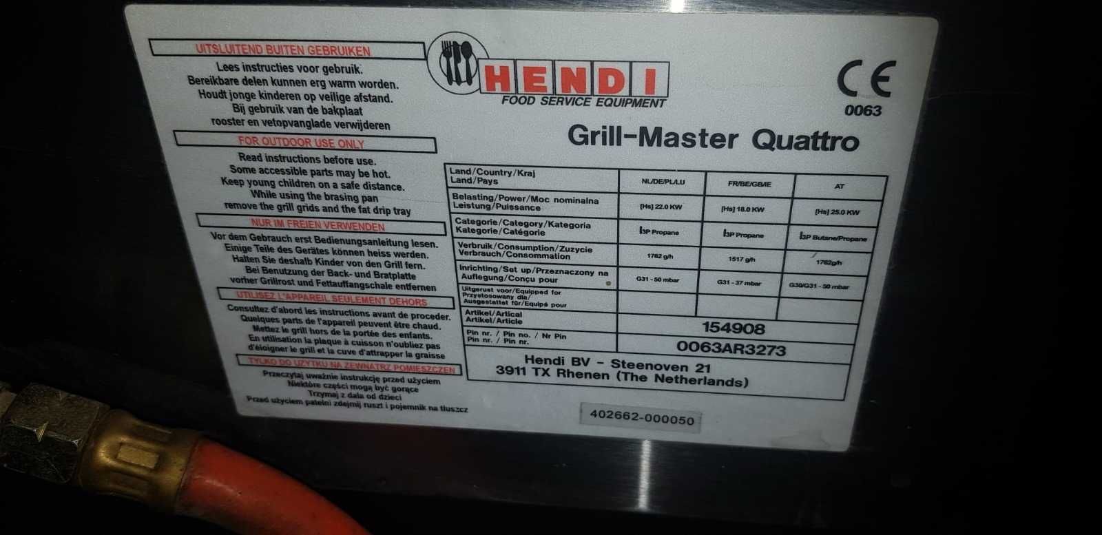 Vand gratar: Grill Hendi Master model Quattro, 4 arzatoare, Inox,