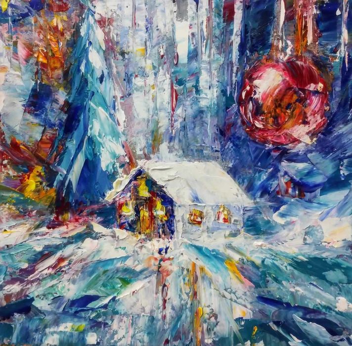 Абстрактна ръчно рисувана картина с маслени бои върху платно