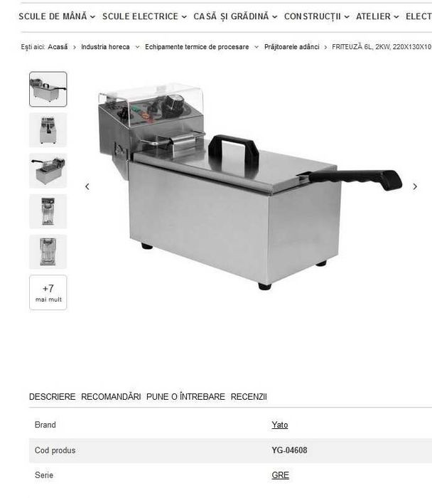 Friteuza electrica profesionala 1 camera  6L Yato Gastro 2kW NOUA