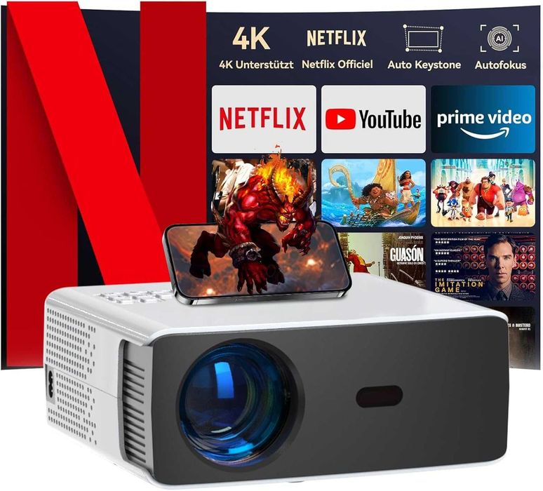 Proiector 4K TV WiFi Android 9 20000 Lumen Boxe HDMI USB Telecomanda