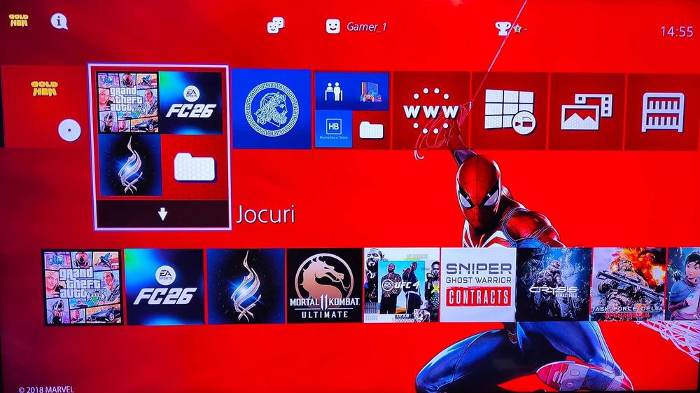 45 jocuri+PS4 1TB modat cu 2 Manete, cu FC 26, GTA V Mod Menu, MK 11