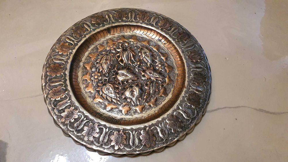 Турска медна кована чиния, 60те г–32см Декорация за стена.