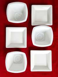 Set 3 vase + 3 farfurioare patratate portelan pt plante suculente mici