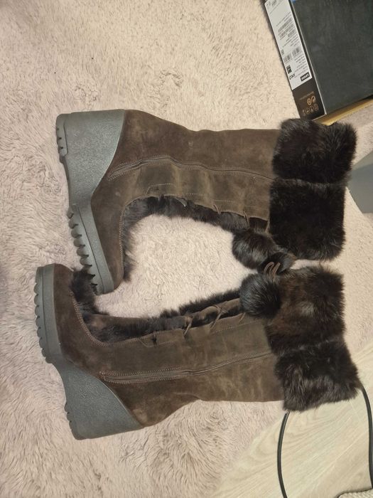 Coach cizme Karita wedge boots piele intoarsa si blana de iepure