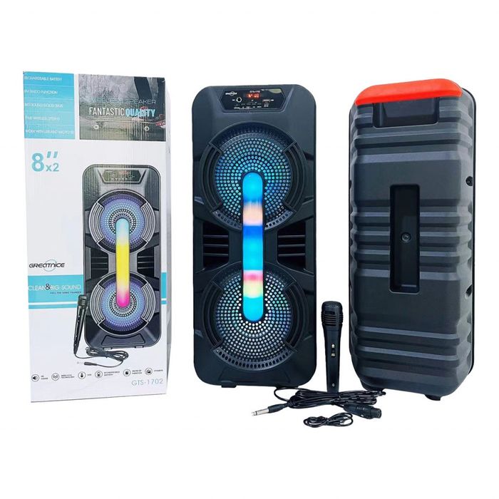 Портативна Bluetooth колонка GTS-1702 – Мощен звук и динамични LED све
