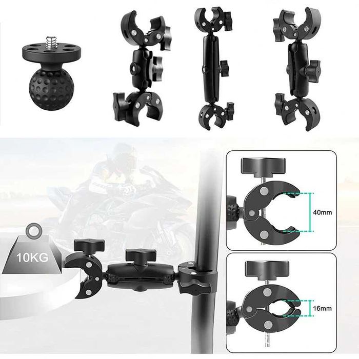 Clema cu prindere dubla pentru camere actiune GoPro, Insta360 3 marimi
