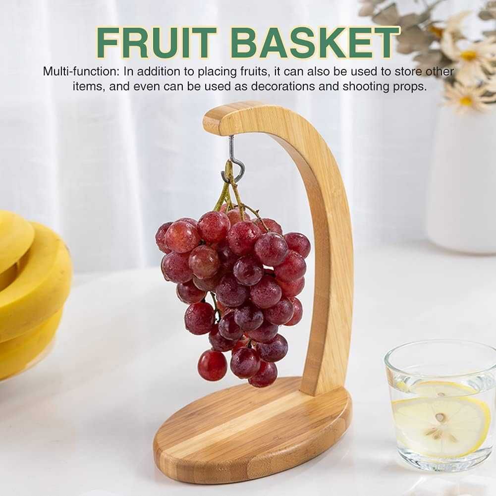 Suport pentru banane din bambus, carlig inox Banana Tree 29x18 cm