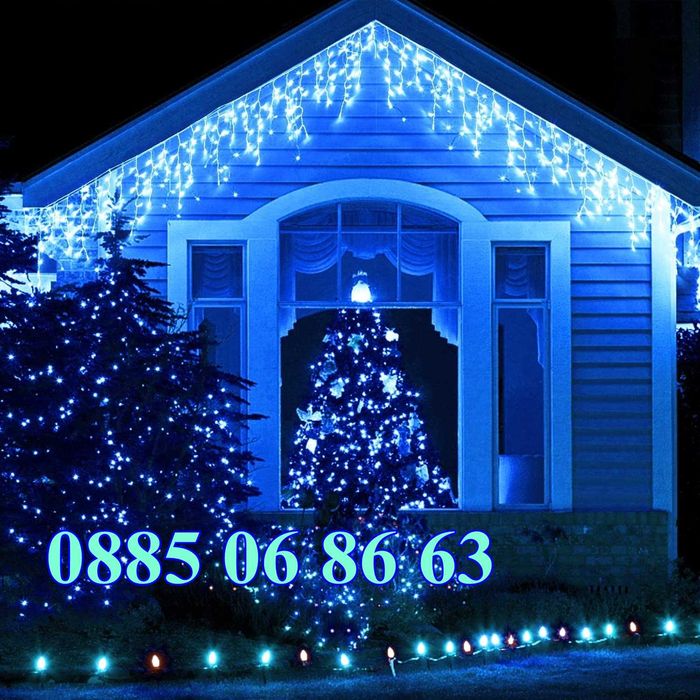 Коледни лампички тип завеса 3м, Коледна завеса, синя светлина