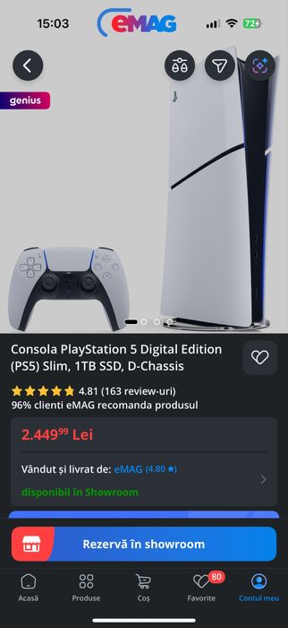 Vând PlayStation 5 Slim Digital Edition (1TB), cu garantie