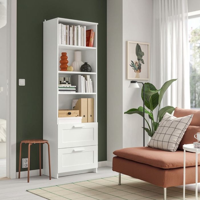 Biblioteca Ikea Brimnes,alba,60x33x190,polite reglabi,2sertare,ca Noua
