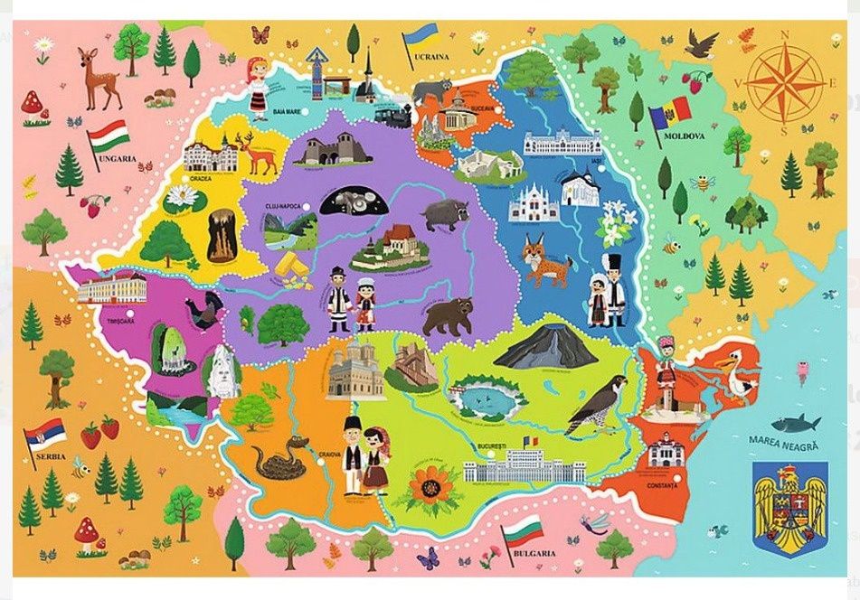 Trefl Puzzle educational Harta Romaniei 44 piese mari, 4-6 ani