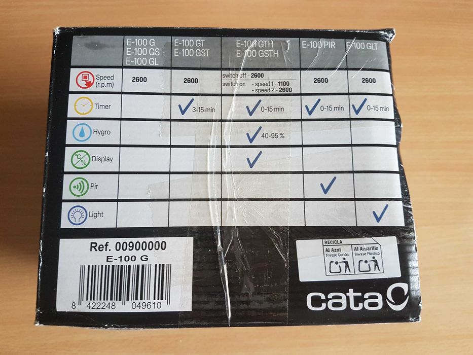 Ventilator Cata E-100/E-100 GTH, putere 4/8W, debit maxim aer 115 mc/h