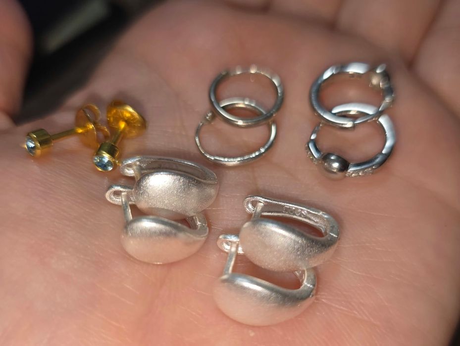 Серебро 925 и позолото. 5 пар сережек. Отдам всё за 10000тг. Новые