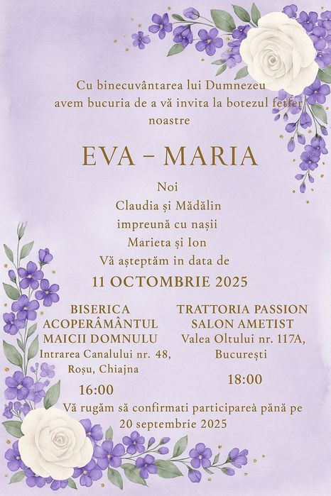 Invitatii nunta/botez/zile de nastere