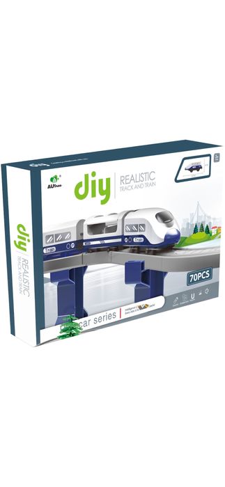Circuit tren electric cu sunete Mappy City Rail cu accesorii 70 piese
