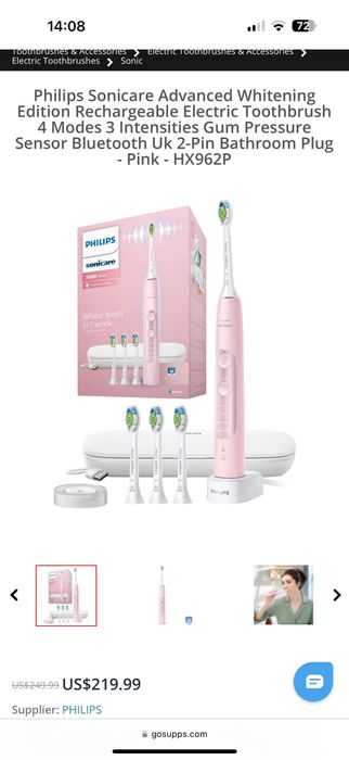 Periuță de dinți roz Philips Sonicare HX962P 1C si travel case