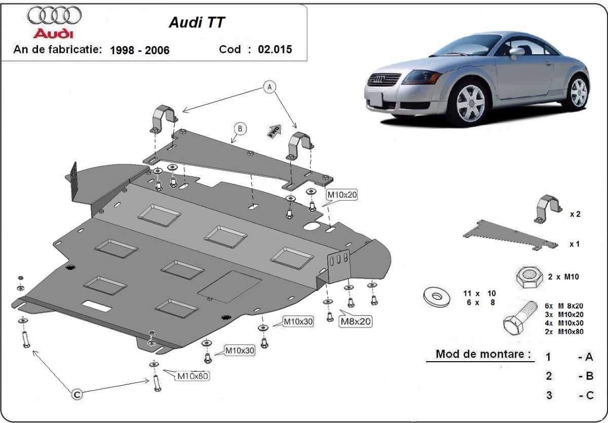 Метална кора под двигател и скоростна кутия Audi TT 1998г – 2006г