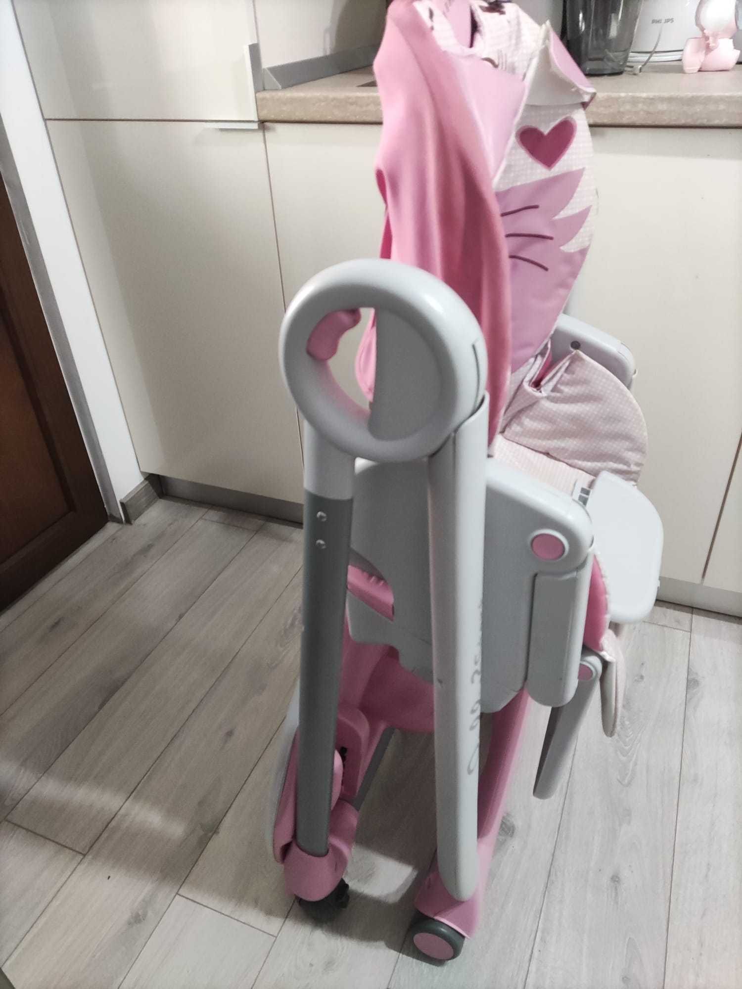 Scaun de masa Chicco Polly 2 Start, 4 roti, Miss Pink, 0 luni+
