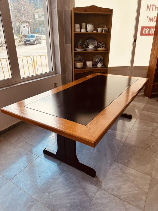 Масивна трапезна/офис маса – бук + гумиран плот, 200×100×70 см