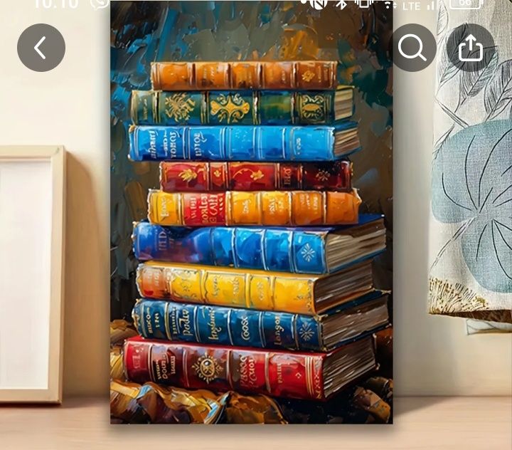 Ярка стълбица от 10 книги- Цветна Маслена Живопис Стенна Декорация, Ус