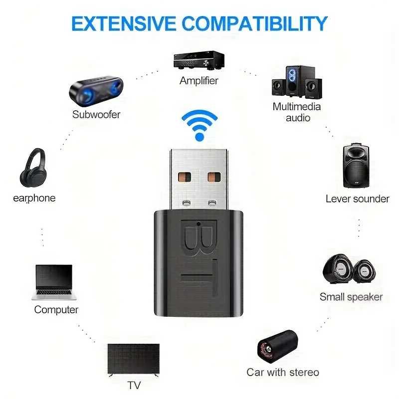 USB Bluetooth безжичен 2-в-1 предавател и приемник с 3.5mm жак блутут