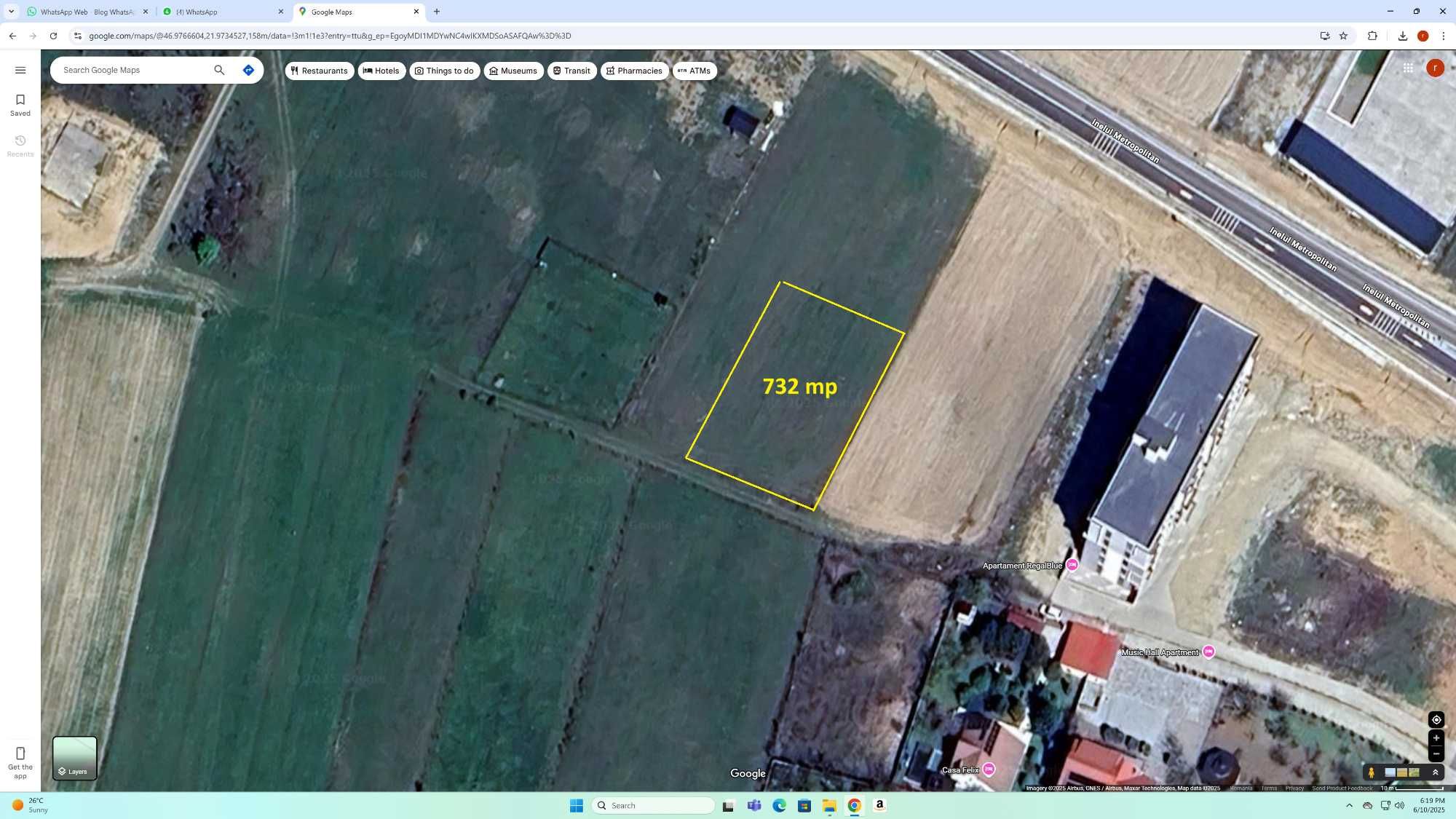 Vand 732 mp teren INTRAVILAN in Baile Felix zone inel metropolitan