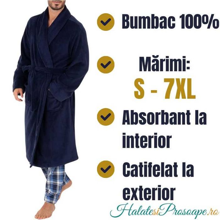 Halat de baie / de casă bărbați, bumbac 100%, mărimi S/M-7XL, albastru