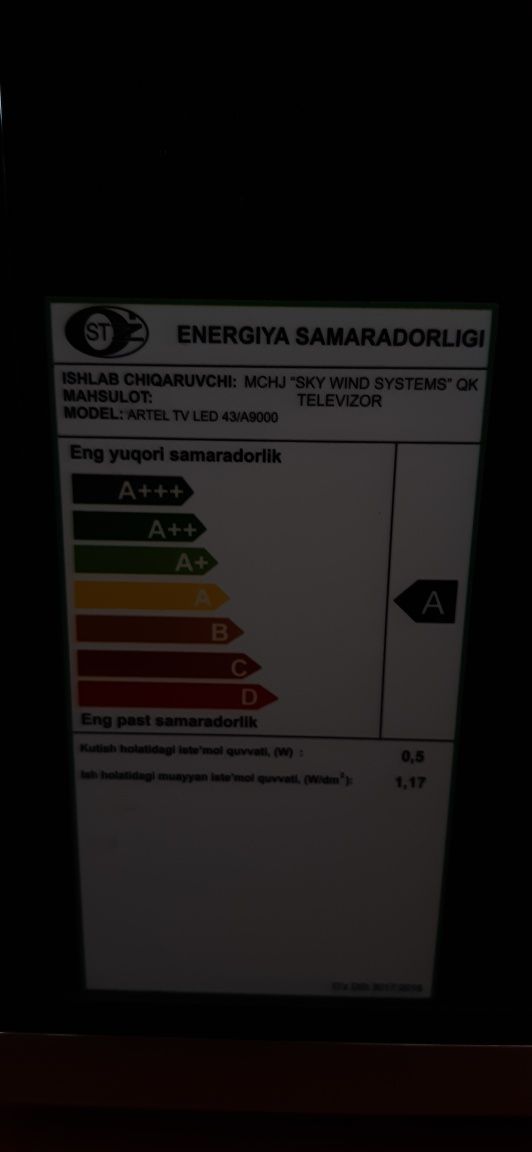 Artel tv leb 43/A9000