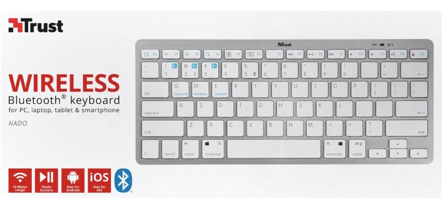 Tastatura wireless Trust Nado, US layout, Albă