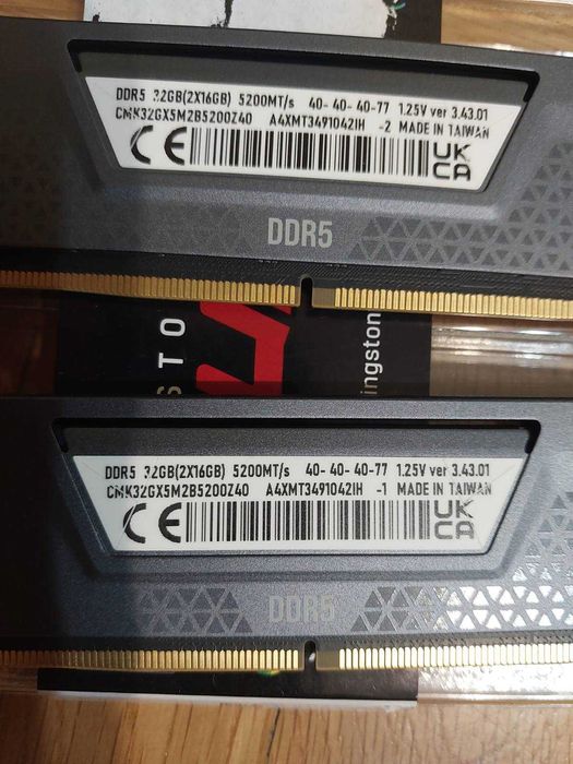 32GB 5200MTs CL40 Corsair Vengance,  AMD EXPO DDR5